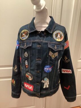 “RARE FIND” Custom “Patched Up” Denim Jacket (Color: Dark Blue Denim+Multi Patch
